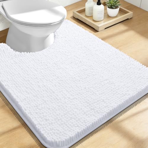 OLANLY U-Shaped Toilet Rug 24x20 Chenille Non-Slip White