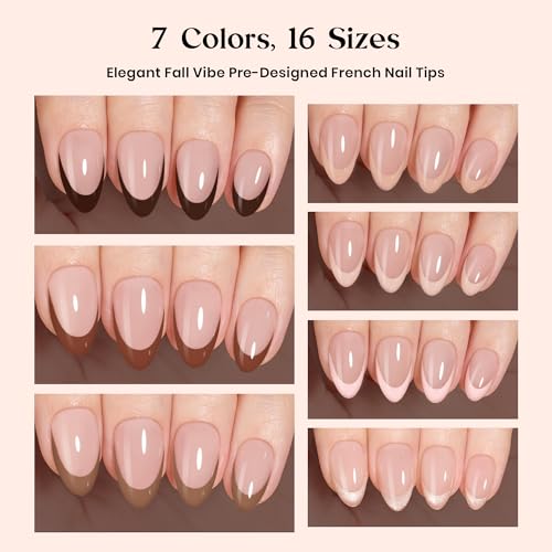 Image of Beetles French Tip Press On Nails - Cocoa Mousse French | 7 Colors Short Almond Press On Nails Brown | 16 Sizes 224 Pcs Natural Salon Quality For Women