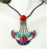 Ebros Ancient Egyptian Golden Cleopatra Lotus Papyrus Fan Jewelry Medallion Pendant with Rubber Cord Necklace for Girls Women Accessory