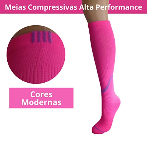 03 Pares Meias Femininas Compressivas Selene Compressão Cor:Rosa;Tamanho:34-39
