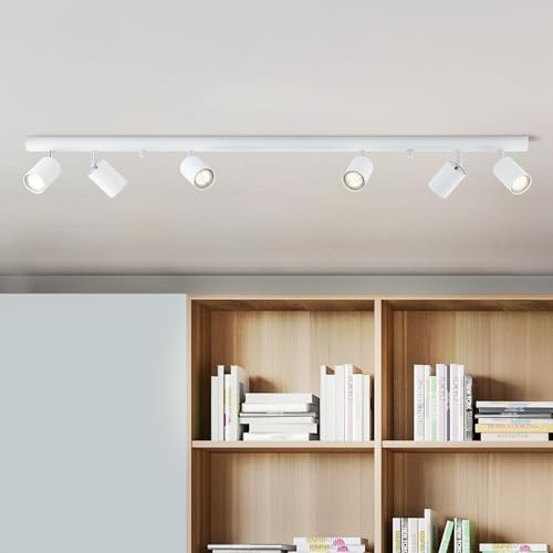 Lightbox Lámpara de techo LED | 6 llamas | 9 x 119 x 15 cm | foco de techo con focos orientables | lámpara para salón, cocina o dormitorio (interior) | 6 x casquillo GU10 | de metal en blanco