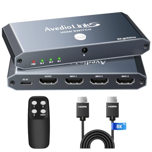 �yHDMI�P�[�u���t���zHDMI2.1 �ؑ֊� 3����1�o�� avedio links 8K@60Hz / 4K@120Hz �Ή� HDMI�Z���N�^�[ 48Gbps �A���~�����{�f�B�����R���t�� �����E�蓮�ؑւ��I�ׂ� HDCP2.3 HDR10+ VRR