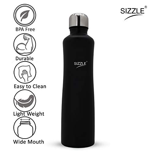 Image of Sizzle Lifestyle Stainless Steel Fridge Water Bottle (1000 ml x 1pc, Matt Black)
