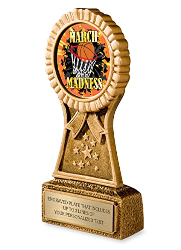 March Basketball Madness Trophy for Winner - 2025 Custom Bracket Awards and Prizes - Personalized Engraving with Text on Gold Plate - NCAA Tournament Trophy - Customize Now!
