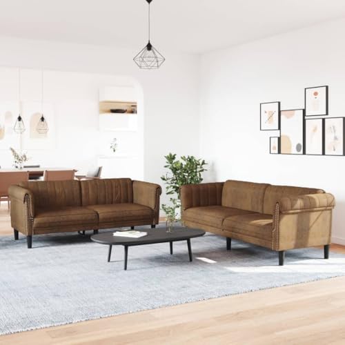 Mandloder Brown Velvet Sofa Set for Living Room, 100% Polyester
