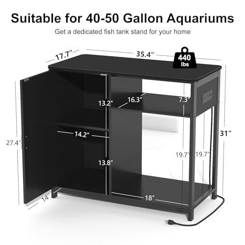 TRYKERPET 40-50 Gallon Fish Tank Stand, Aquarium Stand with Power Outlets and Wooden Cabinet Storage, Heavy Duty Metal Frame Fish Tank Suitable for Turtle Tank, Reptile Terrarium, 440LBS Capacity - Thumbnail 2