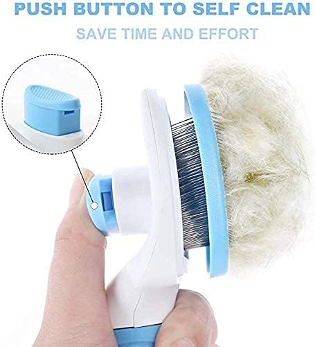 NATRUTH Self Cleaning Slicker Brush for Dogs and Cats,Pet Grooming Tool,Removes Undercoat,Shedding Mats and Tangled Hair,Dander,Dirt, Massages Particle,Improves Circulation (blue)
