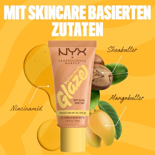 NYX Professional Makeup Foundation für alle Hauttypen, Mit Sheabutter, Mangobutter und Niacinamide, LSF 30 gegen UVA- und UVB-Strahlen, Buttermelt Glaze, Farbton: 02 Vanilla Bean Butta – Bild 6