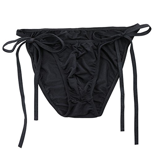 Fldy Men's Swimwear Mini Swimsuit Lingerie Underwear Sissy Pouch Tie Side Swim Bikini Briefs Black One Size #TOP2