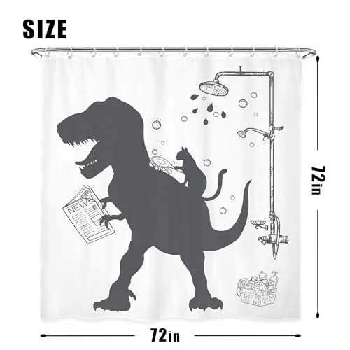 Image of 4PCS Dinosaur 71Wx71H Inches Funny Cute Kids Boys Animal Shower Curtain Sets with Rugs, Toilet Lid Cover and Bath Mat, Silhouette Shadow Bath Accessories Art Home Decor Fabric 12 Pack Hooks