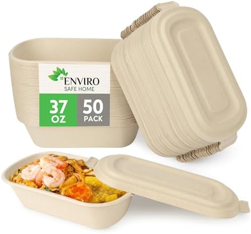 37 Oz Bamboo Disposable Food Containers, 50 Pack - Heavy Duty, Mi...