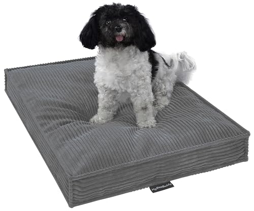 MyBestBuddy Hundekissen Visco grau 80x60 cm L mit POSO-Cord Stoff mit Viscoseschaum und Komfortschaum-Flocken, 40°C waschbar - Hundebett/Haustierbett für mittelgroße Hunde, 80 x 60 cm