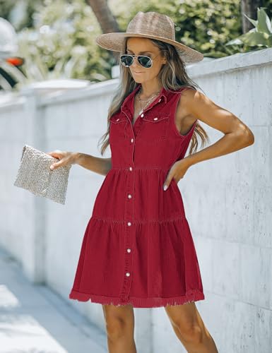 Image of luvamia Women's Casual Summer Lapel Sleeveless Button Down Short Denim Jean Dress