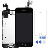 for iPhone 5S LCD Screen Black – Corepair Full Assembly Display Replacement Touch Digitizer with Home Button, Front Camera, Ear Speaker, Repair Tools and Screen Protector (iPhone 5S Black)