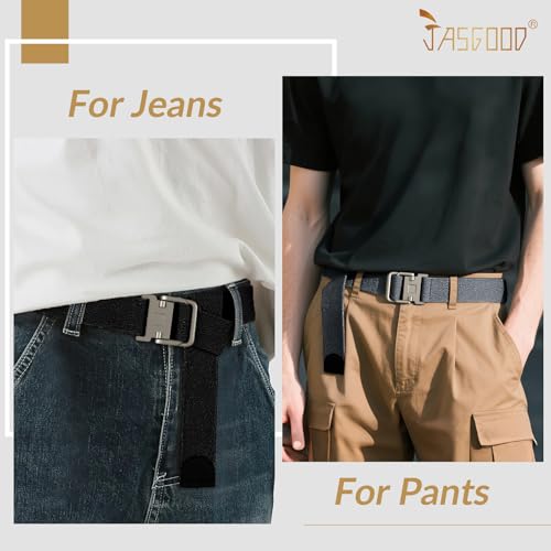JASGOOD 2 Pack Canvas Web Belts Double D Ring Buckle for Men Fabric Cloth Casual Belt for Jeans Pants 1 1/2" Wide2