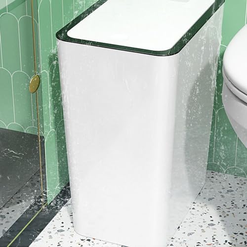 Miokycl Press-Mülleimer mit Deckel, 15 L Fassungsvermögen, Kunststoff-Mülleimer für Badezimmer, WC, Küche, Weiß