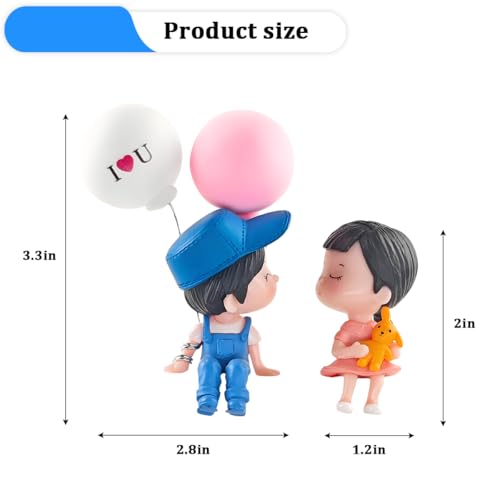 FALVFUN Cute Couple Car Decoration, Lovely Couple Kiss Figure Figurines Vehicle Dashboard Decor with Balloon, Automotive Interior Ornament Accessories for Boys Girls, Universal Fit (Blue)