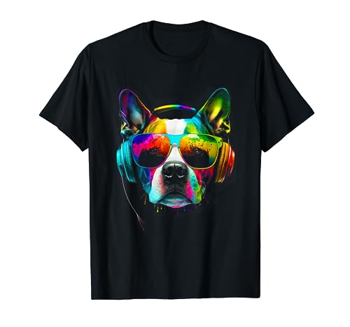 DJ Dog with Sunglasses Headphones Music Funny Bulldog Camiseta