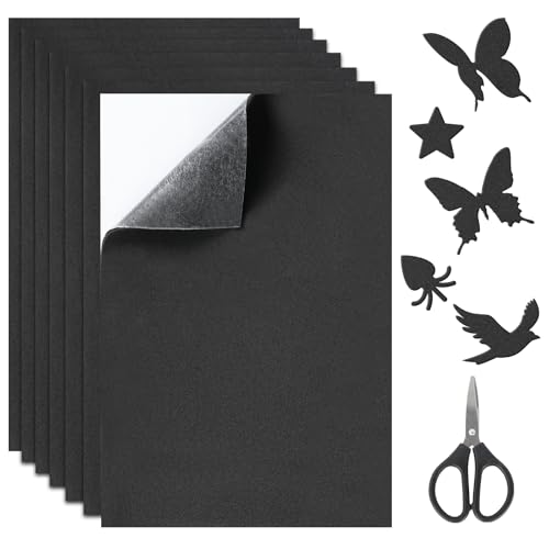 Sheryl&Rain 7 Piezas Goma Eva Adhesiva Negro, Negro Hojas de Fieltro Adhesivas con Tijeras, 3mm Antideslizante Foam Board Espuma Foam Autoadhesivo para Muebles Puertas Ventanas Manualidades 21 x 30 cm