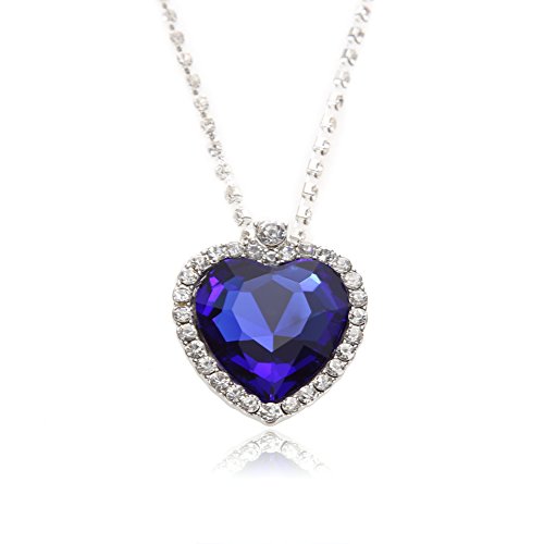 Vktech Fashion Jewelry Blue Crystal Diamond Heart Of Ocean Pendant Chain Necklace #TOP7