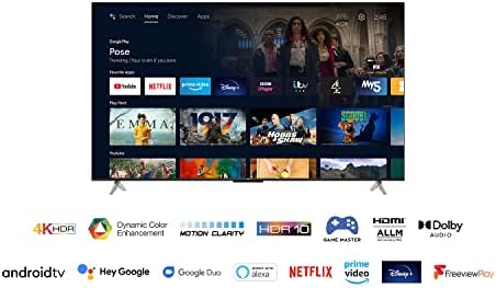 TCL 50P639K 50-inch 4K Smart TV, HDR, Ultra HD, Smart TV Powered by Android TV, Bezeless design (Freeview Play, Game Master, Dolby Audio, HDR 10 compatible with Google assistant & Alexa)