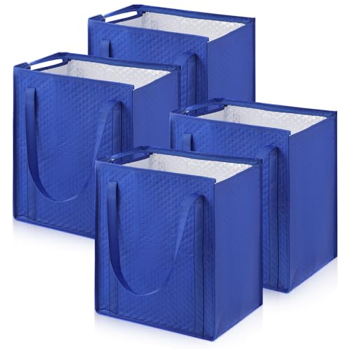 Caeuiciw 4 Pcs Insulated Grocery Bags with Zippered top Frozen Food Shopping Groceries Travel Insulated Tote Cooler Thermal Bags