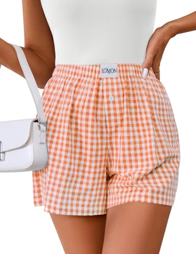 LOMON Womens Shorts Boxers Christmas Pajama Lounge Gingham Y2K Resort Wear