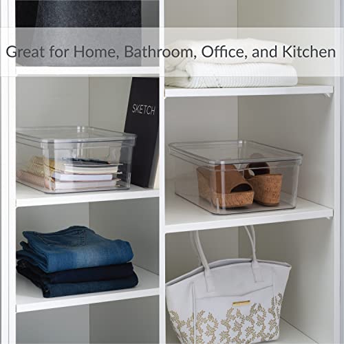 Simplify Medium Lidded Storage Bin, Plastic Tote with Handles, Closet, Bedroom, Bathroom, Kitchen, Organization, Clothes, Toys, Accessories, Super Clear by Simplify - Image 4