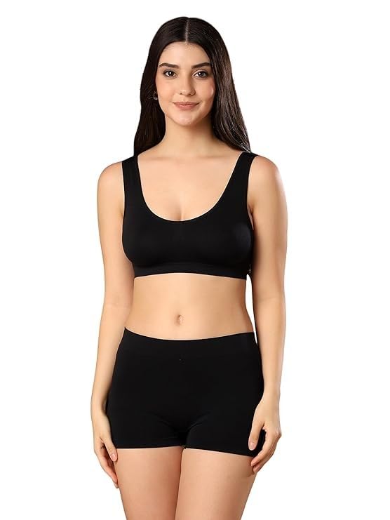 fashiol Women's Seamless Bra and Boyshort Panty Set | Wirefree Non-Padded Stretch Lingerie Set for Everyday, Gym & Yoga-picture-33