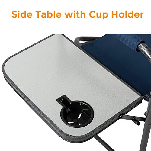 Pacific Pass Directors Camp Chair W/ Built-In Side Table And Cup Holder, Collapsible - Navy #TOP4