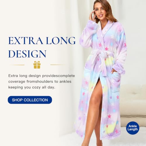 Image of RONGTAI Womens Bathrobe Ladies Fleece Plush Warm Long Robes Fleece Nightgown Sleepwear