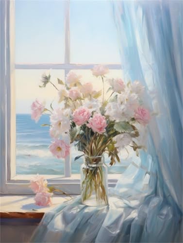 Kit broderie point de croix pré-imprimé 14CT LFYNIORS motifs fleurs de balcon 50x70cm