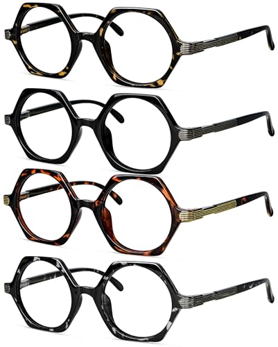 Eyekepper Reading Glasses Men 1.50, Readers for Women, 4 Pack Small Hexagon