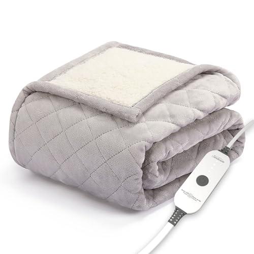 Sunbeam Quilted Royal Posh Velvet Reverse Sherpa Heated Throw...