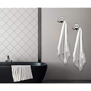 AuldHome Design His and Hers Towel Hooks Set of 2 Cast Iron Rustic Farmhouse Decor Door Wall Hangers