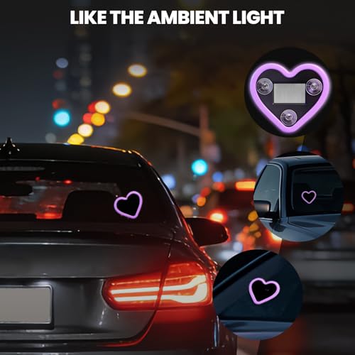 Car LED Ambient Light, Solar-Powered Heart-Shaped LED Neon Light, 5 Modes, IP65 Waterproof, Romantic Cars for Night Driving, Heart Car Accessories for Christmas, Valentine\'s Day, Anniversary