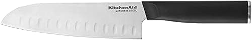 KitchenAid Cuchillo Santoku clásico con tapa de hoja de ajuste personalizado, 7 pulgadas, cuchillo de cocina afilado, acero inoxidable japonés de