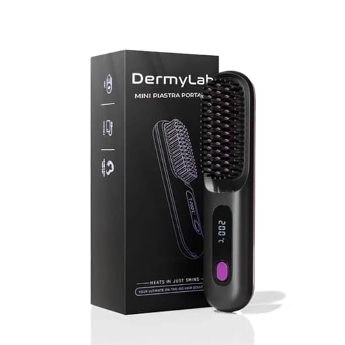 Dermylab Spazzola Lisciante Senza Fili, Dermylab Pro Spazzola Lisciante Per Capelli, 5 Temperature, 130°C-210°C, Tecnologia Ceramica Ptc, Specifica Per Capelli Spessi, Crespi (Nero)