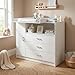 ecomi Wickelkommode Wickeltisch Baby Kommode aus Holz mit Wickelaufsatz, 3 Schubladen, 1 Tür, 100 cm Höhe in Weiß, Wickeltisch 113x100 cm Griffe verchromt