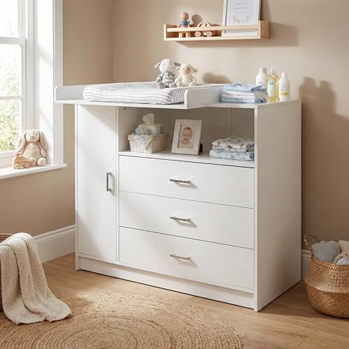ecomi Wickelkommode Wickeltisch Baby Kommode aus Holz mit...