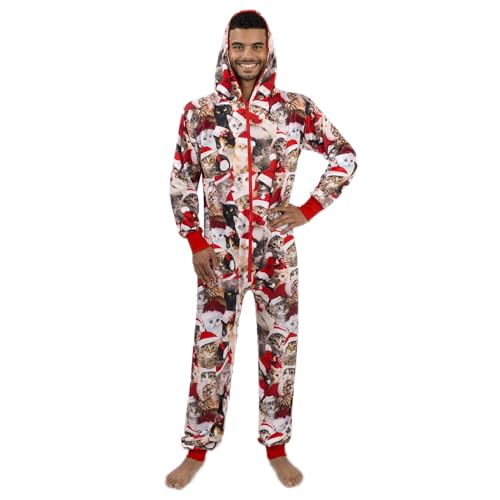 Image for Men Cute Cat Print Christmas Hooded Pajamas