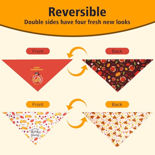 Gofshy Thanksgiving Dog Bandanas Small 2PCS, Triangle Reversible Holiday Scarf for Boy and Girl, Fall Autumn Bibs Accessories - Thumbnail 4