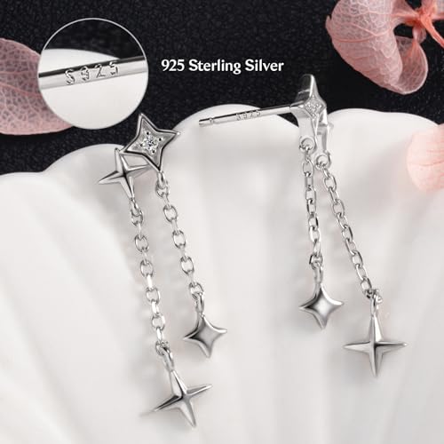Sterling Silver Star Cross Chain Dangle Dangling Drop Earrings4