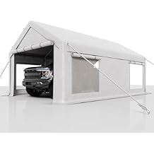 10 x 20ft Heavy-Duty Carport with Roll-Up Windows & Removable Sidewalls & Doors Thickened Wind Ropes, Ground Nails, Portable Car Tent Garage for Cars, Trucks, Boats, 180G Durable Tarp Cover,White