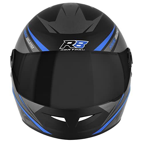Capacete Moto R8 Pro Tork Fechado 60 Preto/Azul Claro Viseira Fumê