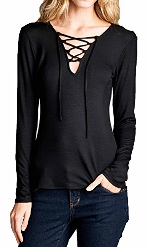 Loving People Solid Front V Neck Cross String Tie Top, Small