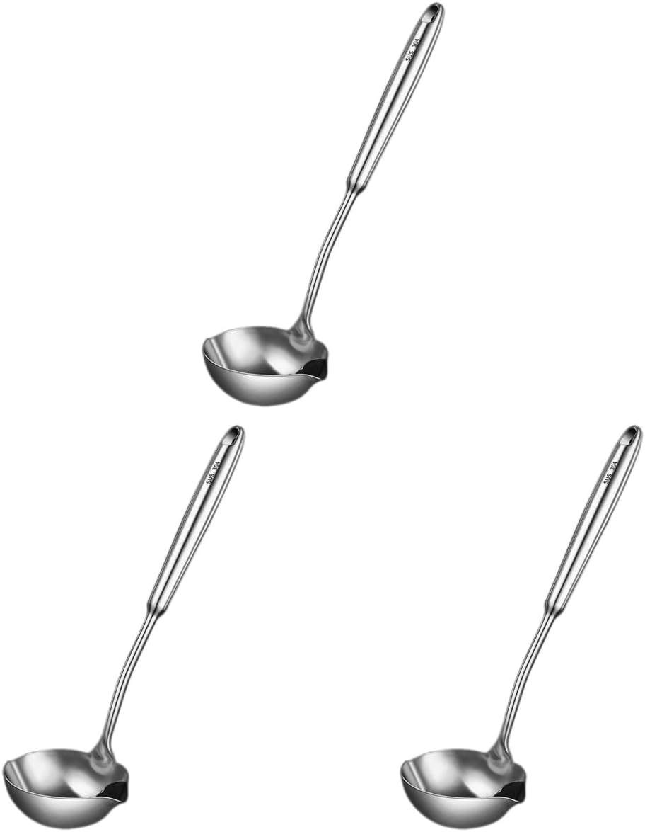 BESTOYARD 3pcs Stainless Steel Grease Spoon Oil- Separated Spoon Oil Strainer Spoon Oil Separator Spoon Oil Filter Spoon Soup Spoons Soup Spoon with Filter Hole Drink Soup Household, Silverx3pcs