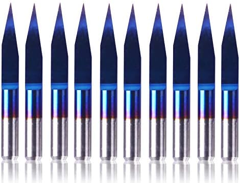SainSmart Genmitsu 10Pcs Nano Blue Coat Engraving Bits, 20 Degree 0.1mm Tip 1/8" Shank Conical V-Bit