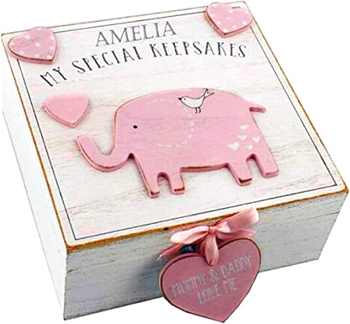 Personalised Elephant Memory Box - Vintage Wooden Keepsake B