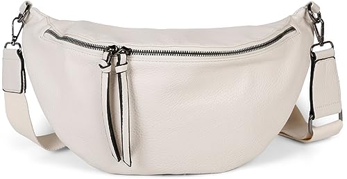 styleBREAKER Damen Halbmond Schultertasche groß | Crossbody Umhängetasche Handtasche mit 2 Wege Reißverschluss & verstellbarem Schultergurt 37 x 17 cm, Farbe:Creme-Beige